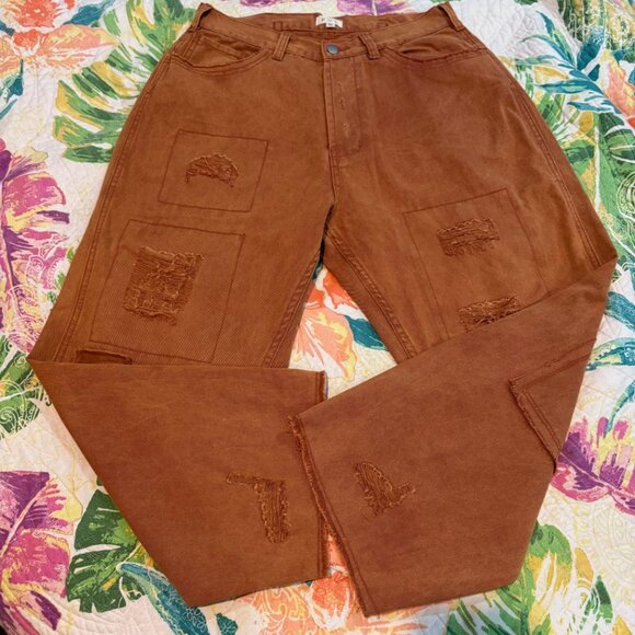 POL Distressed Cropped Pants in Rust - Picture 5 of 10